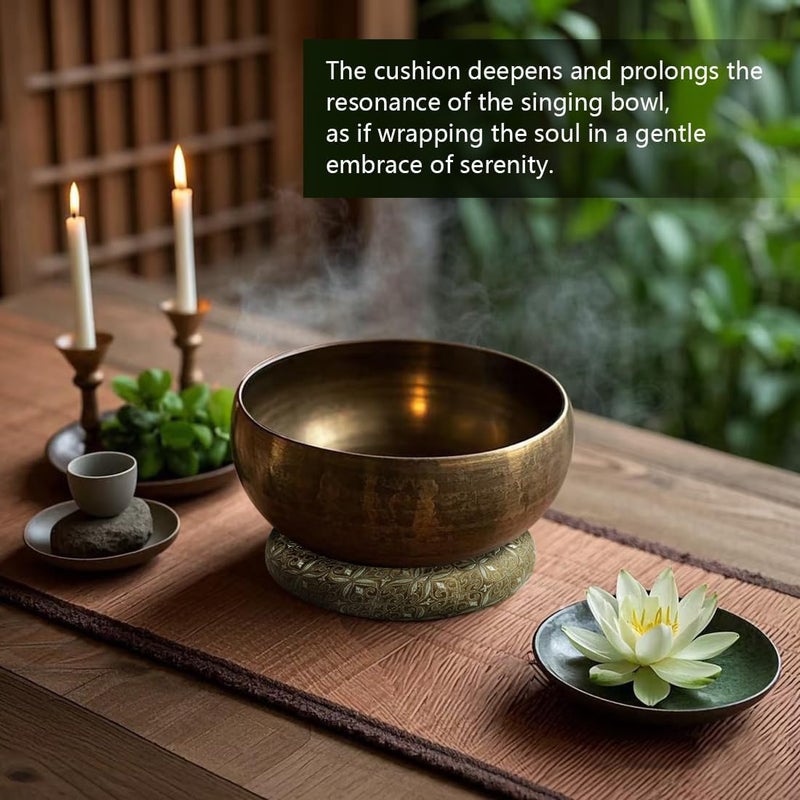 UPCEED Singing Bowl Cushion for Tibetan Singing Bowls, Handmade Silk Brocade Round Cushion Pillow for Sound Healing and Crystal Sound Bowls Accessories(Brown,6.7 Inch) - Image 4